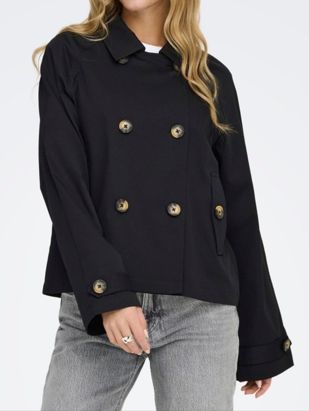 Anne Kanner Classic 🖤Black Double Breasted Short Trench Coat Jacket Size 38
